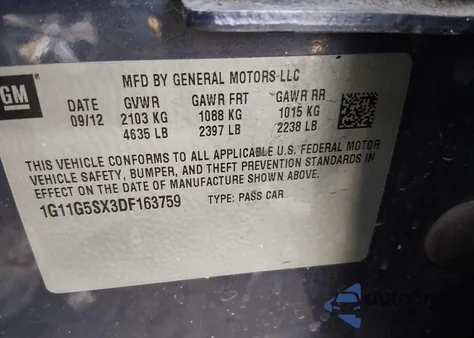 2013 Chevrolet Malibu 3Lt from USA, damaged, VIN 1G11G5SX3DF163759